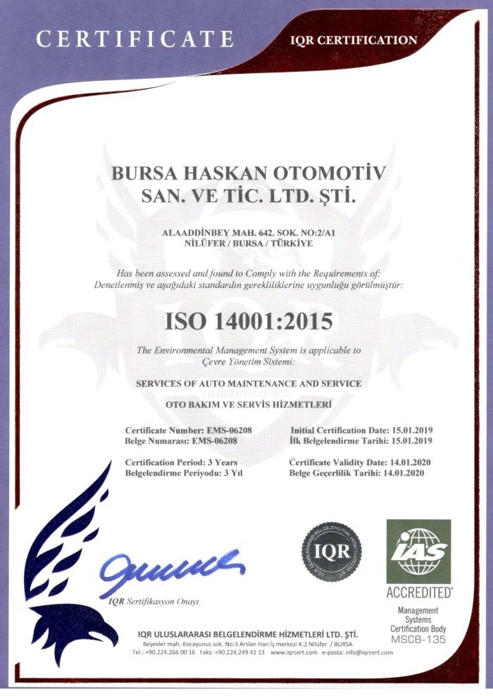 ISO 14001:2015 Çevre Yönetim Sistemi Belgesi
